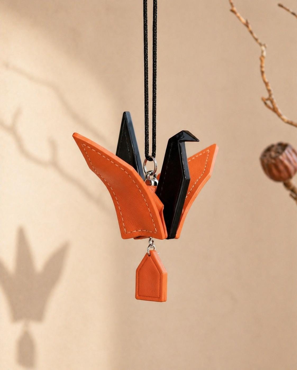 Leather Crane Charm | Italian Napa Bag Accessory | Symbolic Keepsake