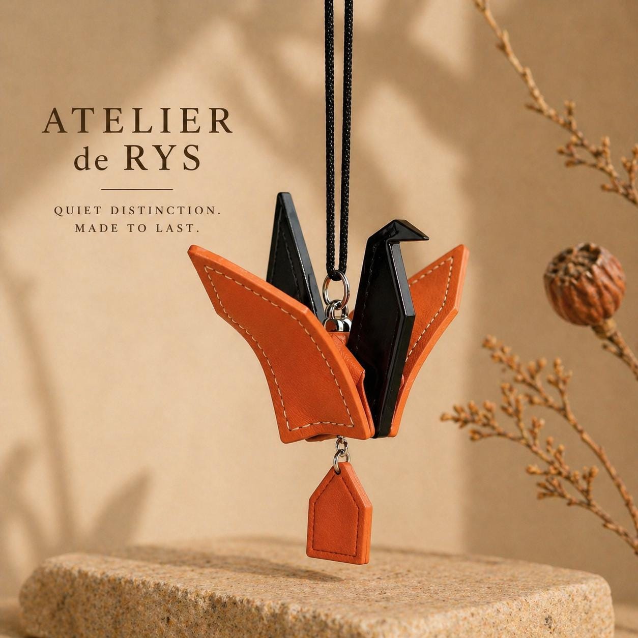 Leather Crane Charm | Italian Napa Bag Accessory | Symbolic Keepsake