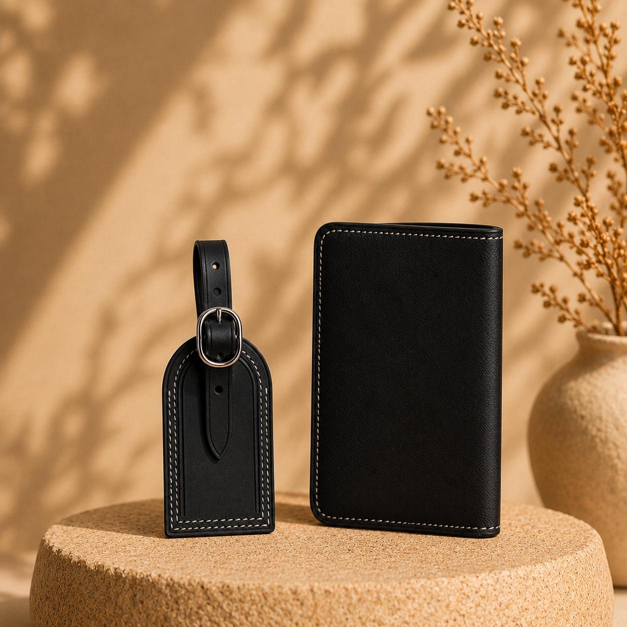 Personalized Leather Passport Holder & Luggage Tag Set | Couples Travel Gift | Honeymoon Present