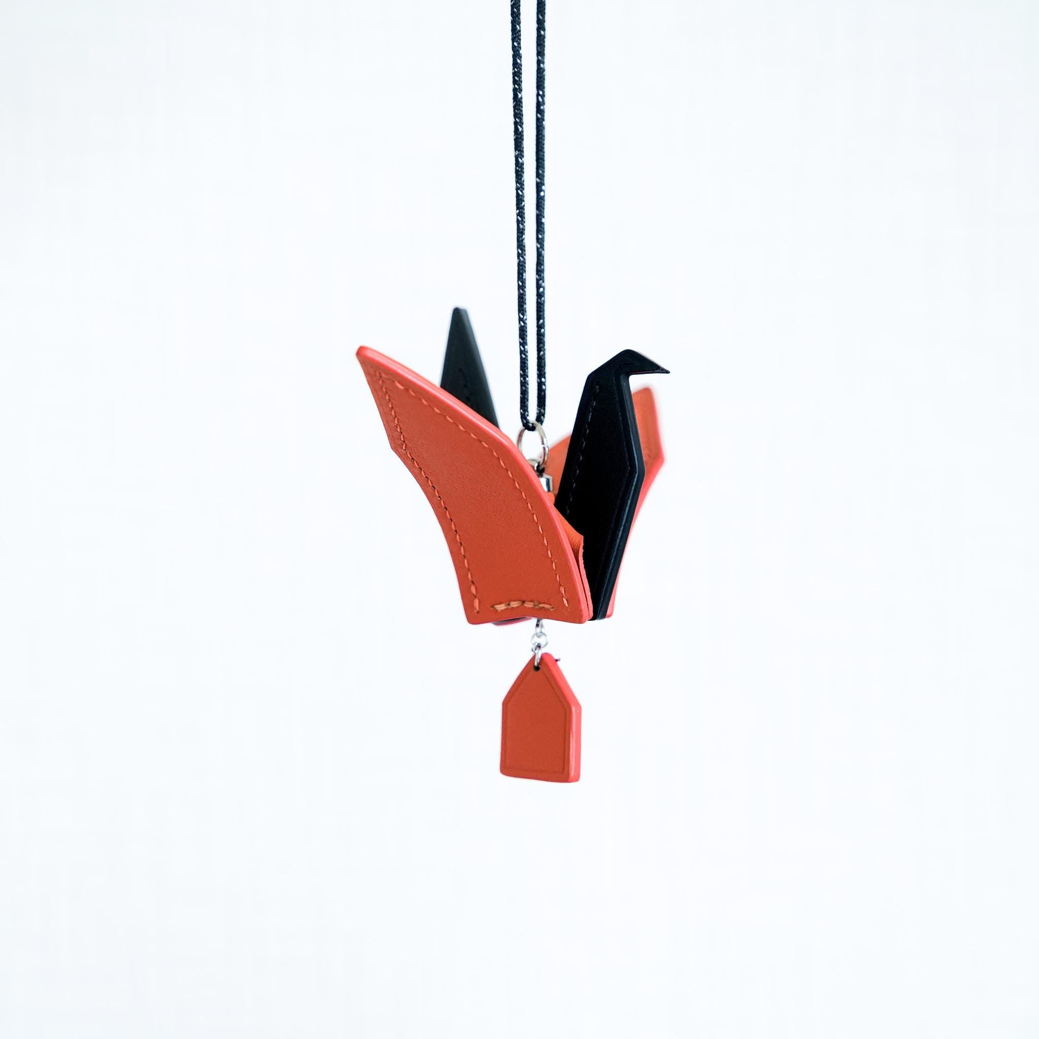 Leather Crane Charm | Italian Napa Bag Accessory | Symbolic Keepsake