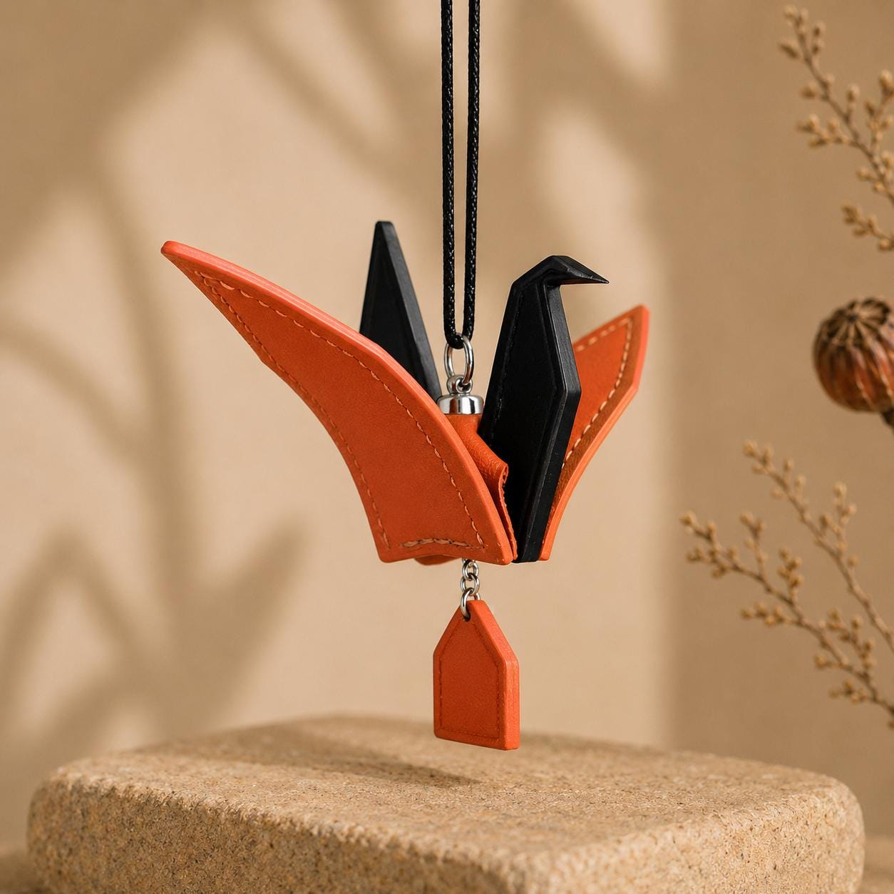 Leather Crane Charm | Italian Napa Bag Accessory | Symbolic Keepsake